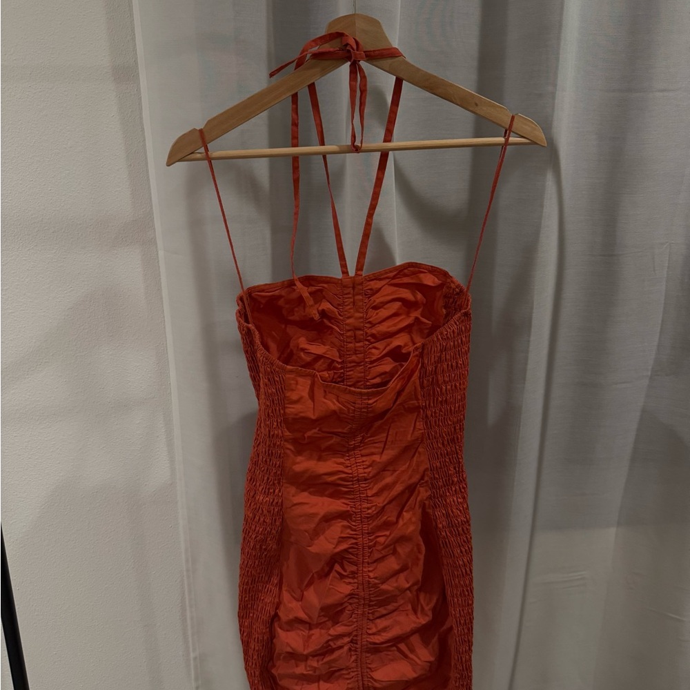 Free People Orange Ruched Tie Front Bodycon Dress